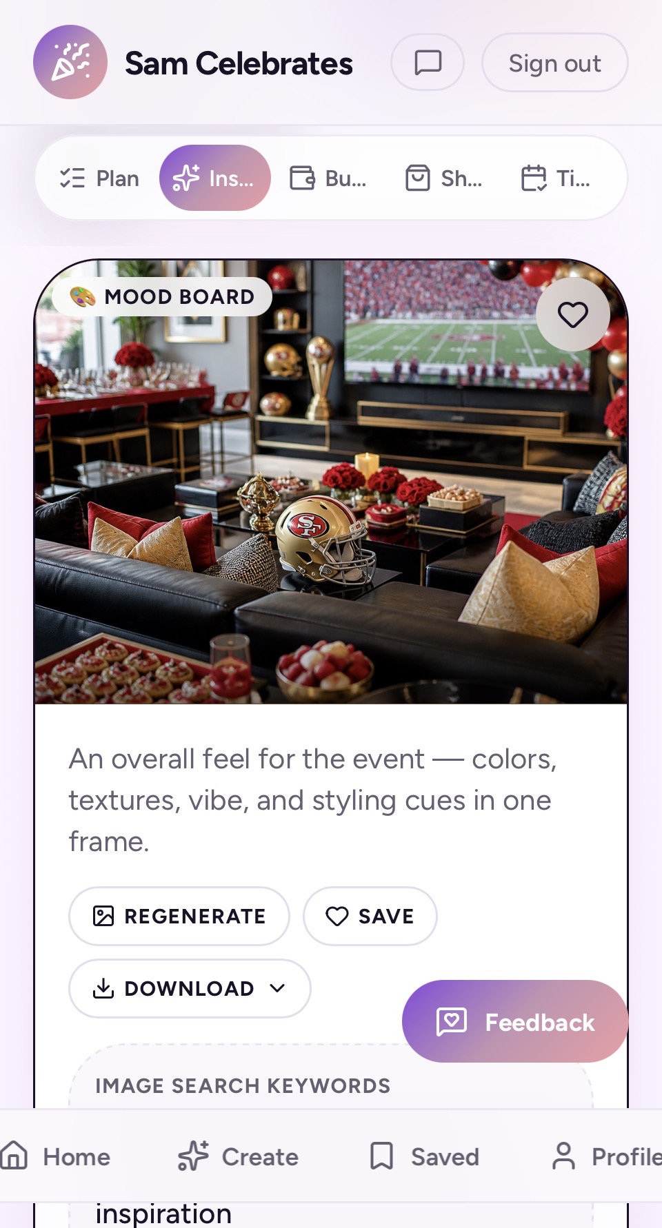 Mood board screenshot from CelebrateAI